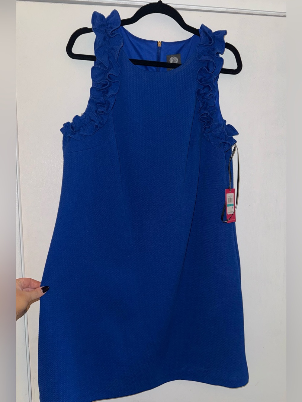 Vince Camuto Cobalt Ruffle-Shoulder Mini Dress